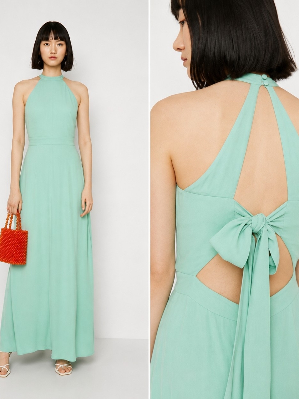 Warehouse Mint Green Halter Backless Maxi Dress